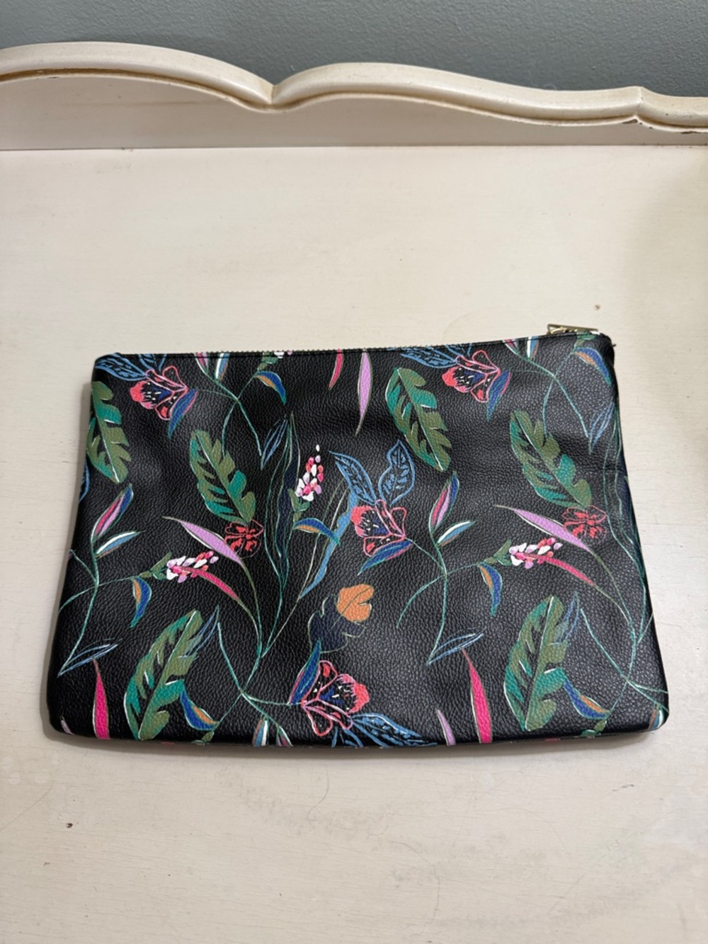 Floral Black Zip Pouch Clutch